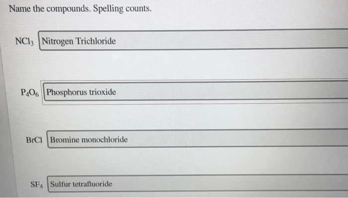 Compounds spelling counts hno3 aq nitric oxide incorrect chromium cc14 transcribed